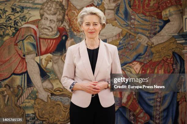 The President of the European Commission, Ursula Von Der Leyen, during her meeting with King Felipe VI, at the Zarzuela Palace, on 29 June, 2022 in...