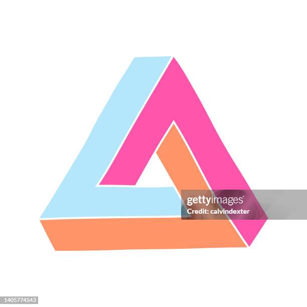 penrose triangle impossible geometry hand drawing - experiencing technical difficulties stock illustrations