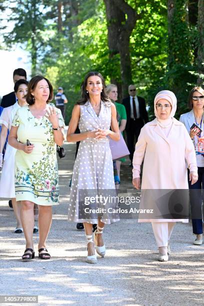 Ingrid Schulerud, First Lady of Norway, Queen Letizia of Spain and Emine Erdoğan, First Lady of Turkey attend a Meeting With First Ladies at Royal...