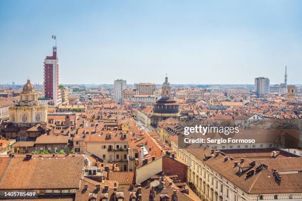 high angle view of turin, italy - turijn stockfoto's en -beelden