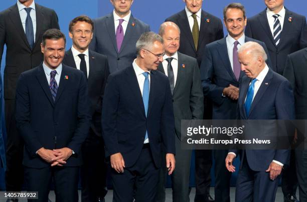 Spanish Prime Minister Pedro Sanchez, NATO Secretary General Jens Stoltenberg and U.S. President Joe Biden before the start of the NATO 2022 Summit...