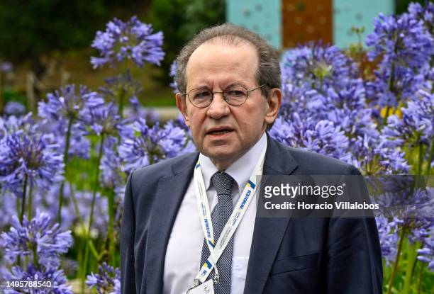 Former Vice-President of ECB Vitor Constancio arrives for the morning session during the closing day of the 2022 European Central Bank Forum on...