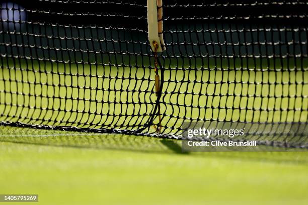 Net detail during day two of The Championships Wimbledon 2022 at All England Lawn Tennis and Croquet Club on June 28, 2022 in London, England.