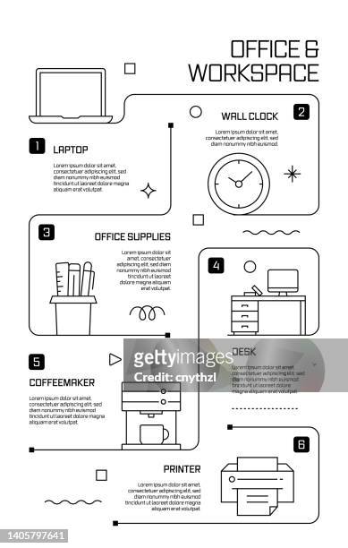 office and workspace related vector banner design concept, modern line style with icons - desk organizer stock illustrations
