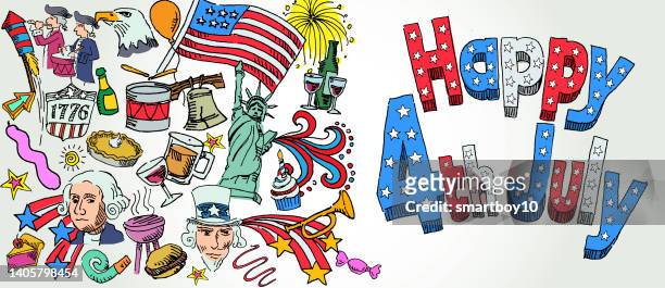 fourth of july - independence day - statue of liberty drawing stock illustrations