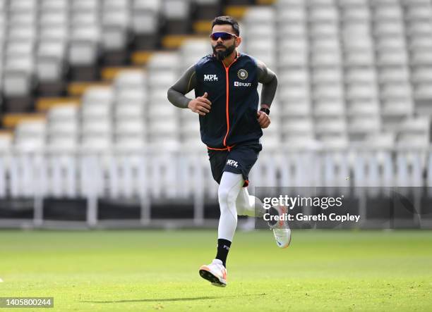 Virat Kohli of India warms up during a nets session at Edgbaston on June 29, 2022 in Birmingham, England.