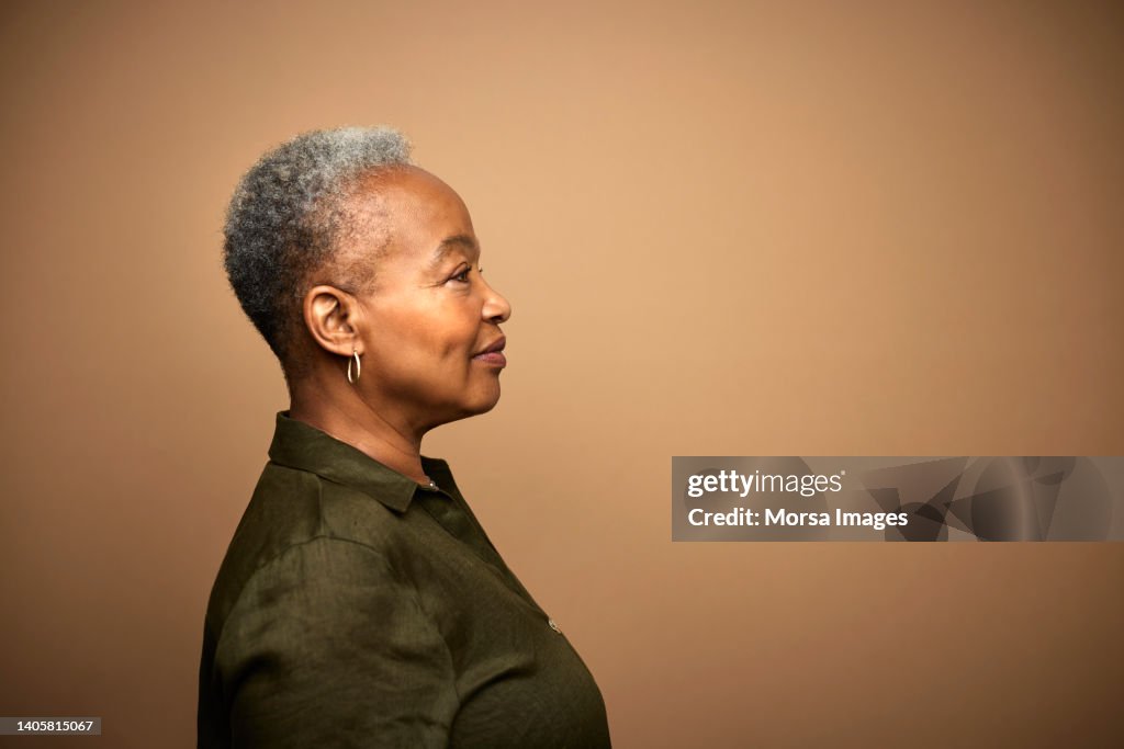 Profile Shot Of African American Senior Woman, Shot On Studio.