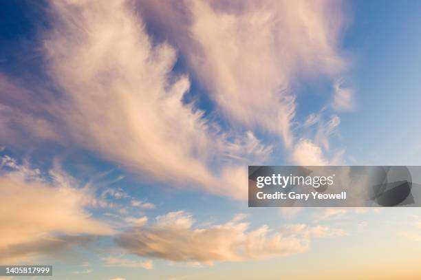 wispy pink clouds in the sky - wispy stock pictures, royalty-free photos & images