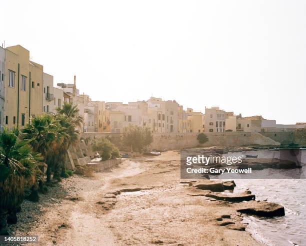 seafront of old town trapani in sicily - strait of messina stock pictures, royalty-free photos & images