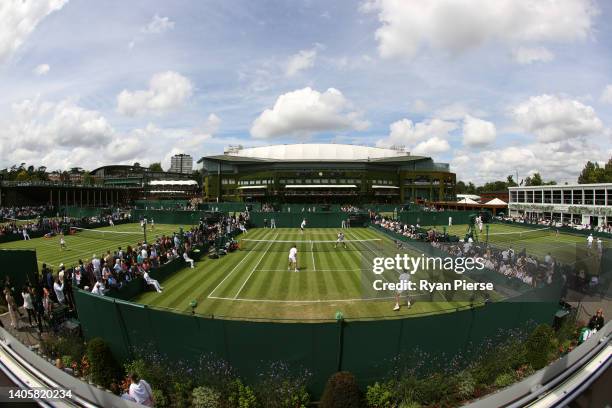 General view of play as Sadio Doumbia and Fabien Reboul of France play against Kevin Krawietz and Andreas Mies of Germany during their Men's Doubles...