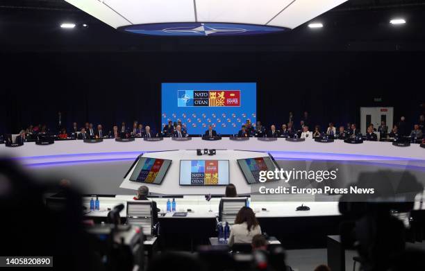 General view of the North Atlantic Council meeting at the level of Heads of State and Government, during the first day of the NATO 2022 Summit at the...