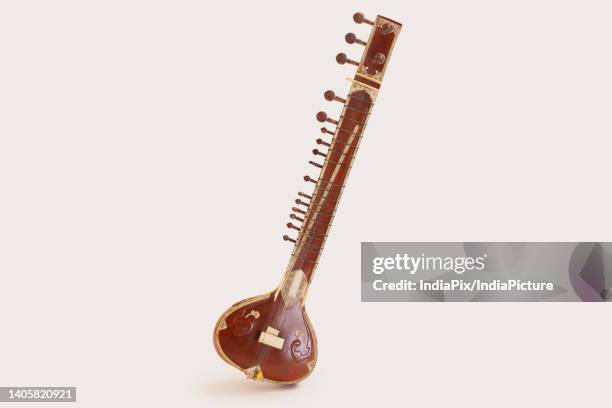 close-up portrait of sitar, indian traditional classical music instrument - sitar photos et images de collection