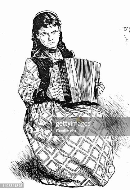 ilustrações, clipart, desenhos animados e ícones de emigração para a américa, jovem da itália tocando acordeom - accordionist