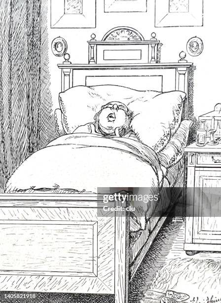 privateer works hard at night while sleeping and snoring - snoring stock illustrations