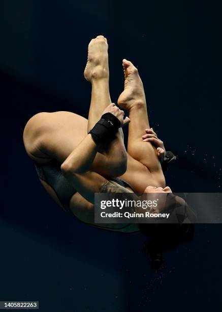 Ingrid Oliveira of Team Brazil competes in the Mixed Team Event Final on day four of the Budapest 2022 FINA World Championships at Duna Arena on June...