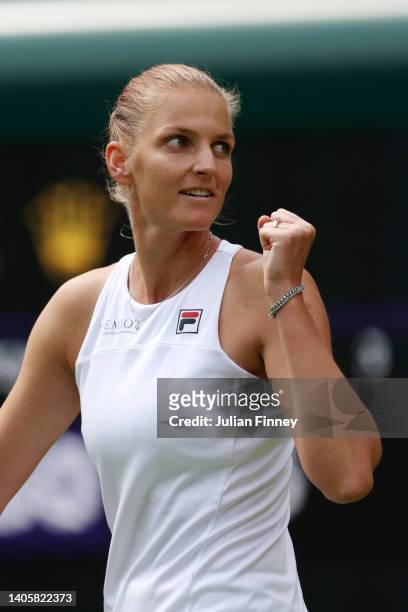 Karolina Pliskova of Czech Republic celebrates after winning match point against Tereza Martincova of Czech Republic during their Women's Singles...