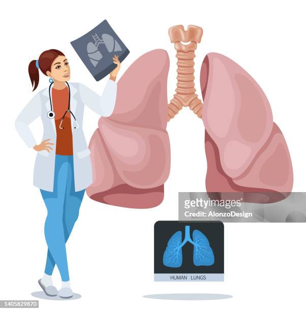 doctor checking respiratory system.  lung x-ray examination. - 放射線技師 幅插畫檔、美工圖案、卡通及圖標