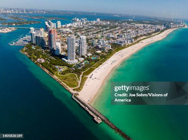 Aerial view of South Pointe Pier, Miami Beach, Florida.