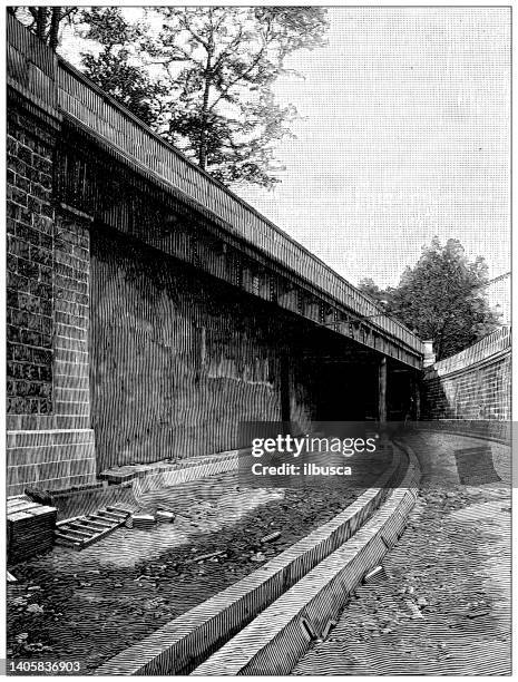 antique illustration: railway construction and improvement, ligne d'orleans, pont sully - bridge under construction stock illustrations