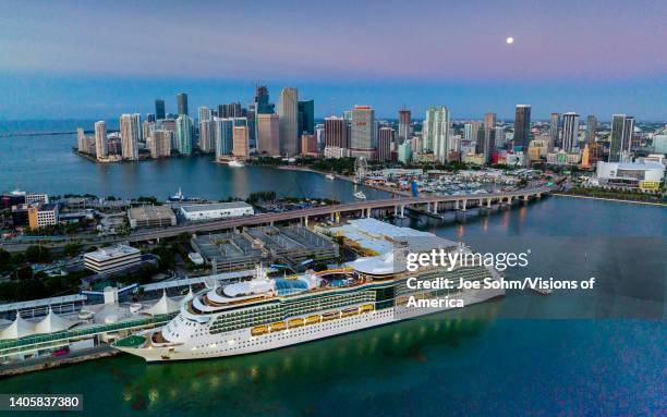 View of cruise ship at harbor in Miami, Florida.