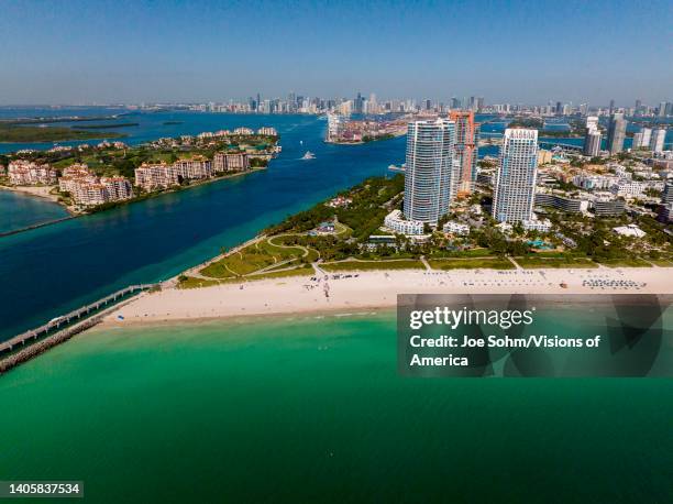 Aerial view of South Pointe Pier, Miami Beach, Florida.