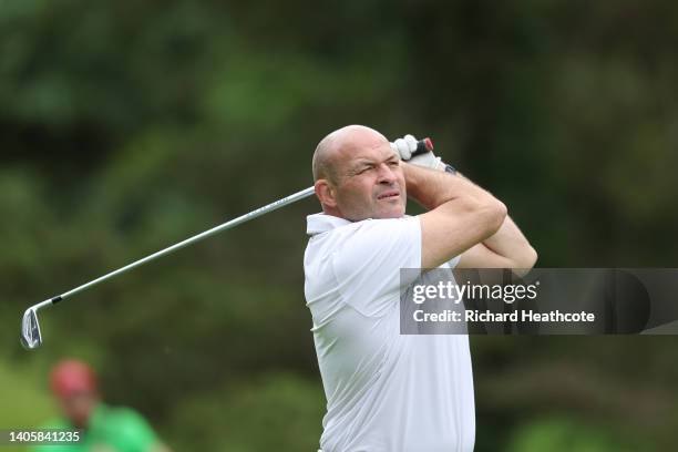 Former Irish Rugby player Rory Best plays in the pro-am prior to the Horizon Irish Open at Mount Juliet Estate on June 29, 2022 in Thomastown,...