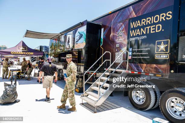 Miami Beach, Florida, Hyundai Air & Sea Show, Military Village vendor, Army soldier recruiter, goarmy.com, Warriors Wanted truck.