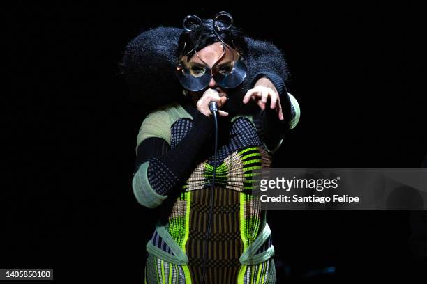 Bjork performs on stage at La Seine Musicale on June 24, 2022 in Boulogne-Billancourt, France.
