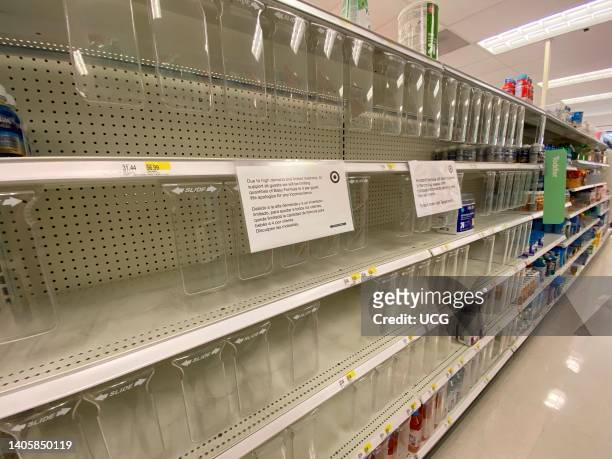 Empty shelves, baby formula shortage, Target, Queens, New York.
