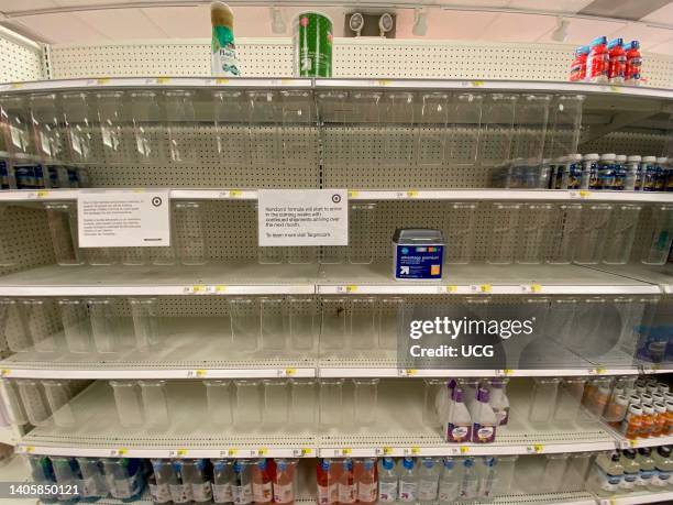 Empty shelves, baby formula shortage, Target, Queens, New York.