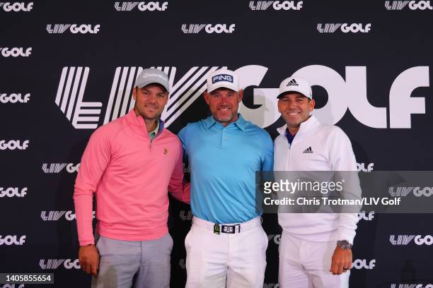 Team Captain Martin Kaymer of Cleeks GC, Team Captain Lee Westwood of Majesticks GC and Team Captain Sergio Garcia of Fireballs GC pose for a photo...