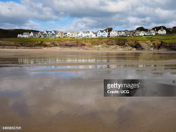 Houses overlooking Polzeath Beach, Cornwall, UK.