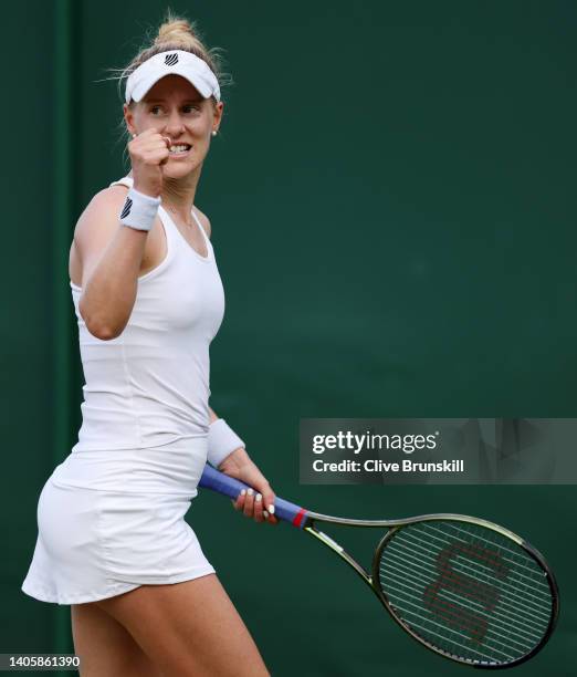 Alison Riske-Amritraj of United States of America celebrates a point against Maja Chwalinska of Poland during their Women's Singles Second Round...