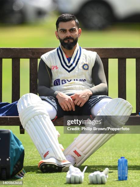 Virat Kohli of India looks on during a training session before Friday's Test against England at Edgbaston on June 29, 2022 in Birmingham, England.