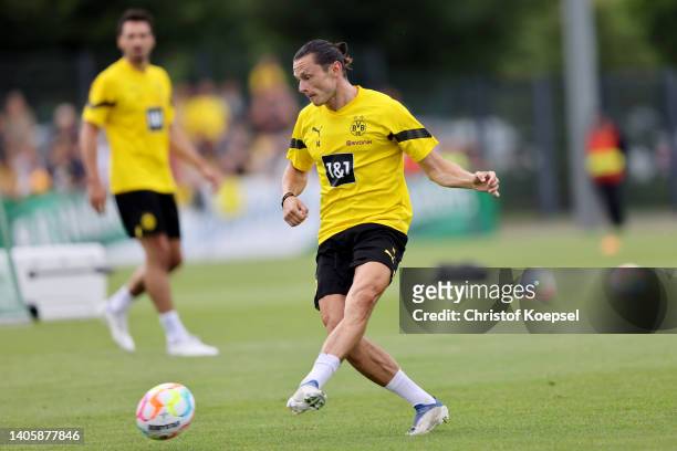 Nico Schulz attends a training session at training ground Hohenbuschei on June 29, 2022 in Dortmund, Germany. Borussia Dortmund returned to training...