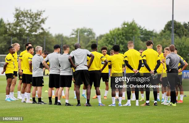 The team of Dortmund attends a training session at training ground Hohenbuschei on June 29, 2022 in Dortmund, Germany. Borussia Dortmund returned to...