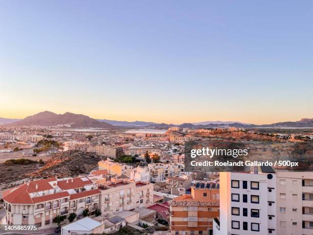 high angle view of townscape against clear sky,murcia,spain - murcia fotografías e imágenes de stock