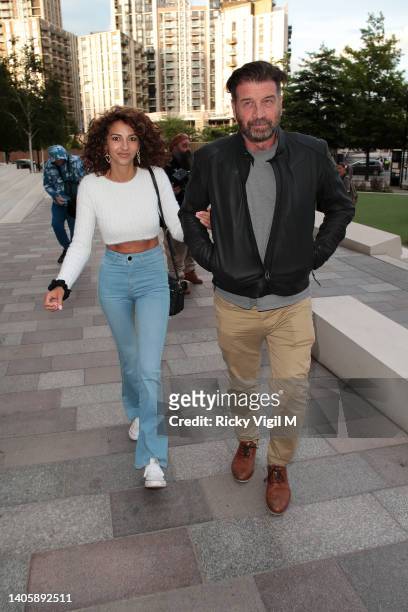 Nick Knowles and partner Katie Dadzie seen on a night out at Soho House in White City on June 29, 2022 in London, England.