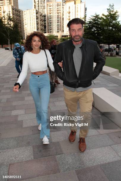 Nick Knowles and partner Katie Dadzie seen on a night out at Soho House in White City on June 29, 2022 in London, England.