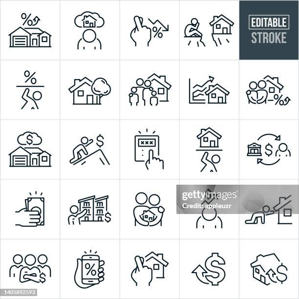 unaffordable house prices thin line icons - editable stroke - reaching customers stock illustrations