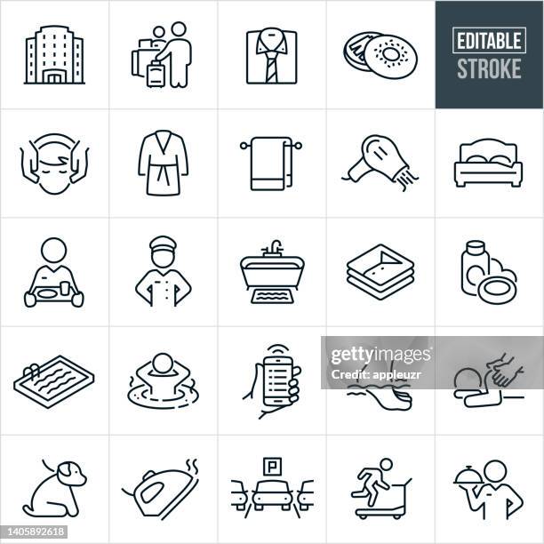 hotel thin line icons - editable stroke - parking stock illustrations