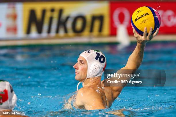 Denes Varga of Hungary during the FINA World Championships Budapest 2022 Quarter final match between Hungary and Italy on June 29, 2022 in Budapest,...