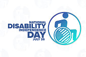 National Disability Independence Day. July 26. Holiday concept. Template for background, banner, card, poster with text inscription. Vector EPS10 illustration.