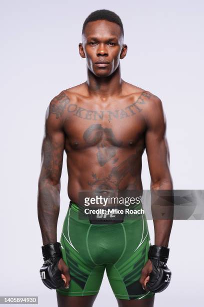 Israel Adesanya poses for a portrait during a UFC photo session on June 29, 2022 in Las Vegas, Nevada.