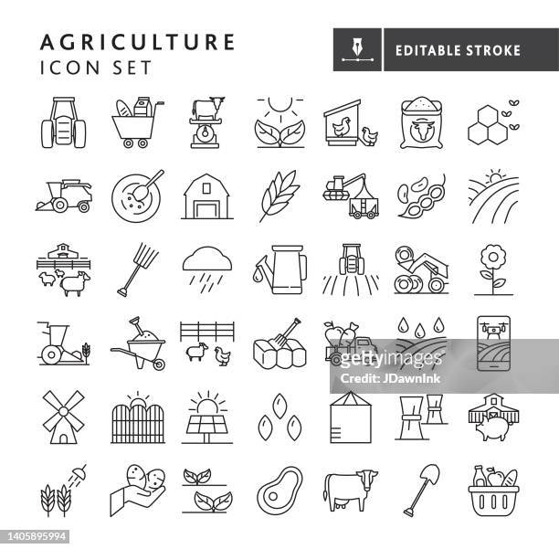 modern farm and agriculture icon concepts thin line style - editable stroke - farm icons stock illustrations