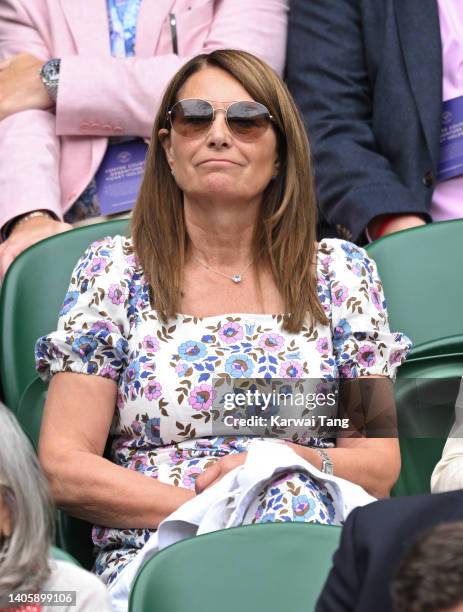Carole Middleton attends day 3 of the Wimbledon Tennis Championships at All England Lawn Tennis and Croquet Club on June 29, 2022 in London, England.