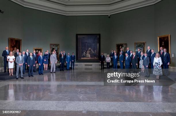 Family photo of the heads of state and heads of government participating in the NATO summit, before the informal transatlantic dinner at the level of...