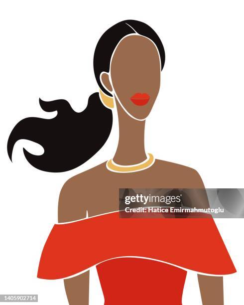 bildbanksillustrationer, clip art samt tecknat material och ikoner med abstract poster with female face, contemporary woman portrait stock illustration - strapless