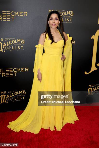 Freida Pinto attends "Mr. Malcolm's List" New York Premiere at DGA Theater on June 29, 2022 in New York City.