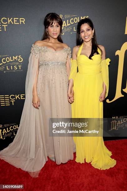 Zawe Ashton and Freida Pinto attend "Mr. Malcolm's List" New York Premiere at DGA Theater on June 29, 2022 in New York City.